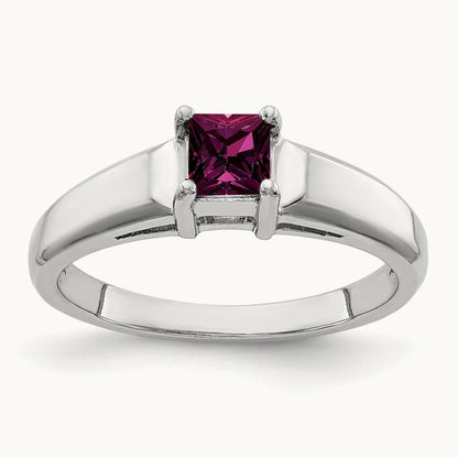 Princess Cut Rhodolite Garnet ring, 4mm, 14K White Gold