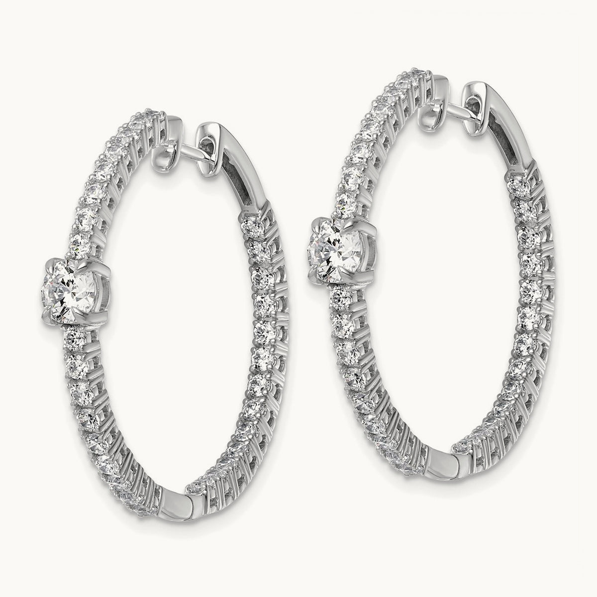 Hinged in/Out Hoop Earrings, 3.00 ct tw Lab-Grown Diamond — 14K White Gold