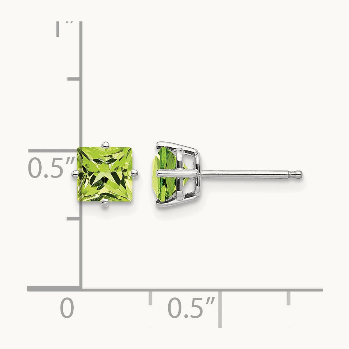Square Step Cut Peridot Earrings, 5mm, 14K White Gold