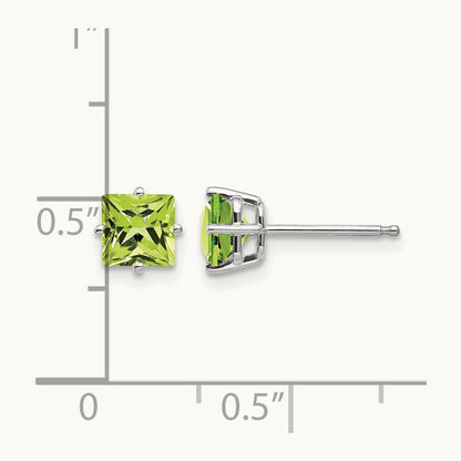 Square Step Cut Peridot Earrings, 5mm, 14K White Gold