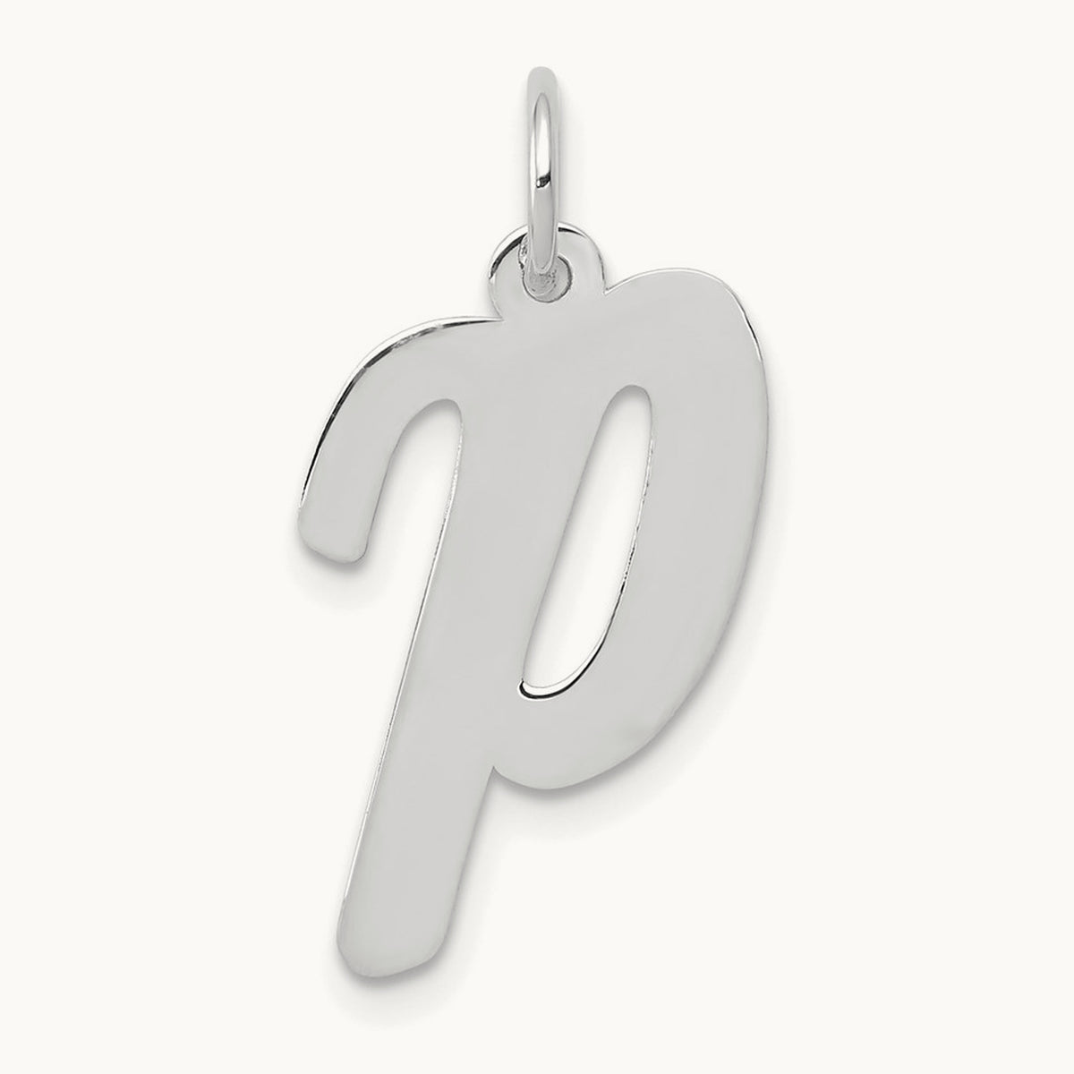 Large Script Initial Charm — 14K White Gold, P