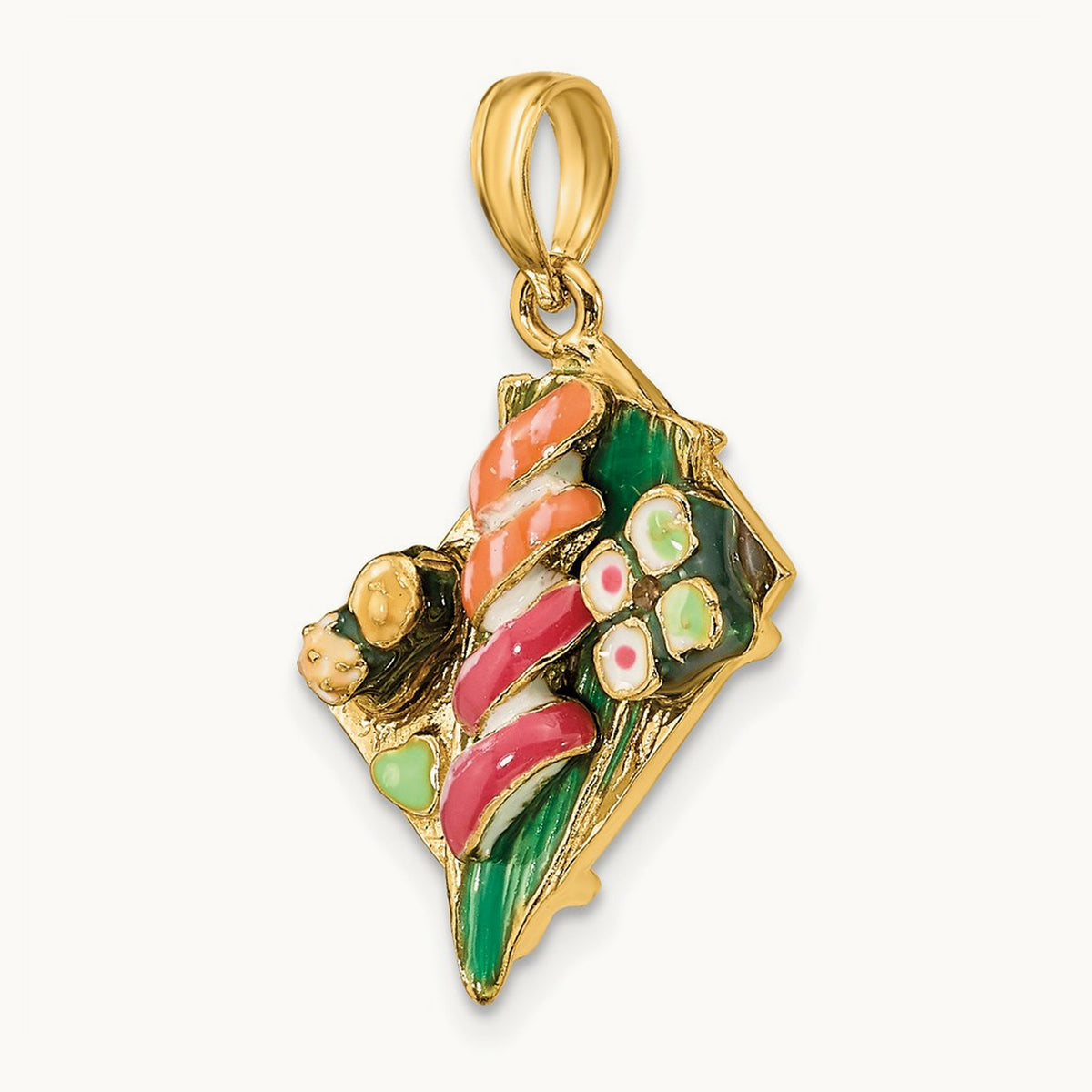 3-D Sushi Plate w/Enamel Charm, 14K