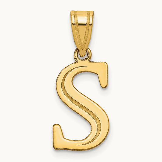 Polished Etched Letter S Initial Pendant, 14K