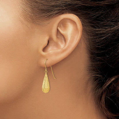 Diamond Cut Puff Tear Drop Dangle Earrings — 14K Yellow Gold