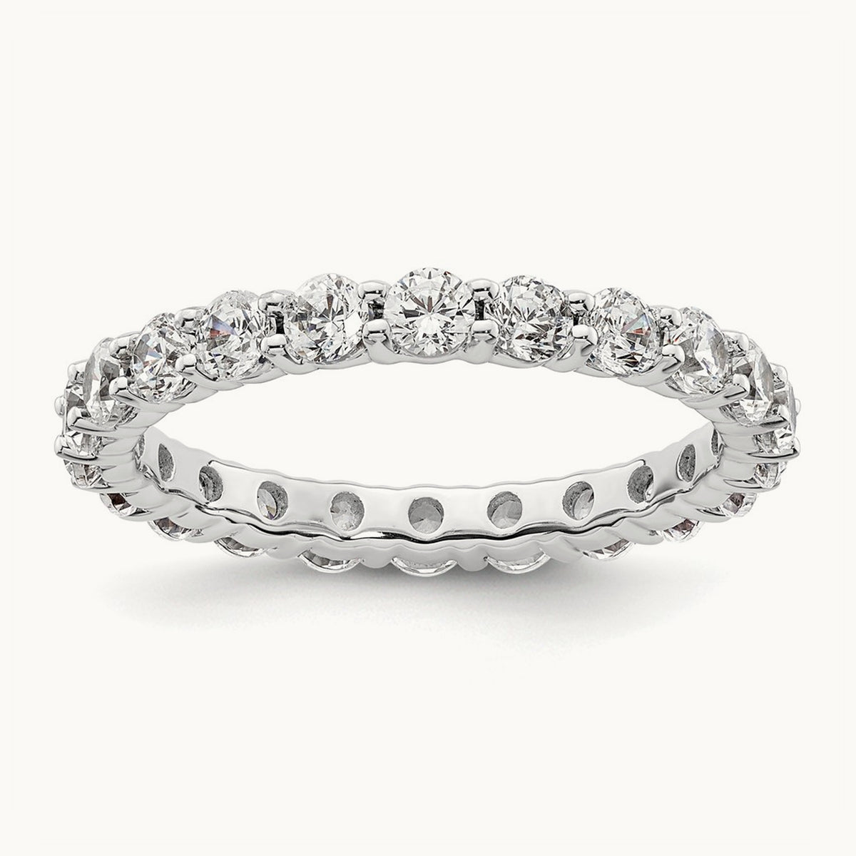 Polished Shared Prong Diamond Eternity Band — 14K White Gold, 1.98 ct, 8.5