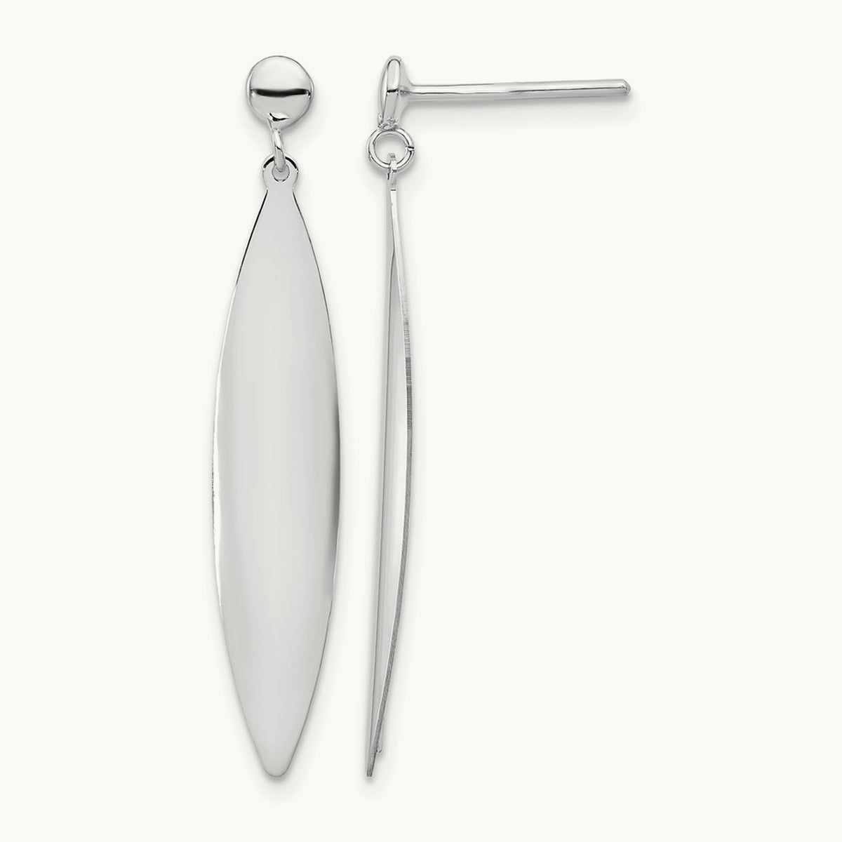 Polished Post Dangle Earrings — 14K White Gold