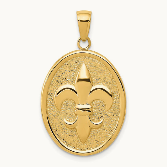 Fleur-De-Lis on Oval Disk Pendant, 14K