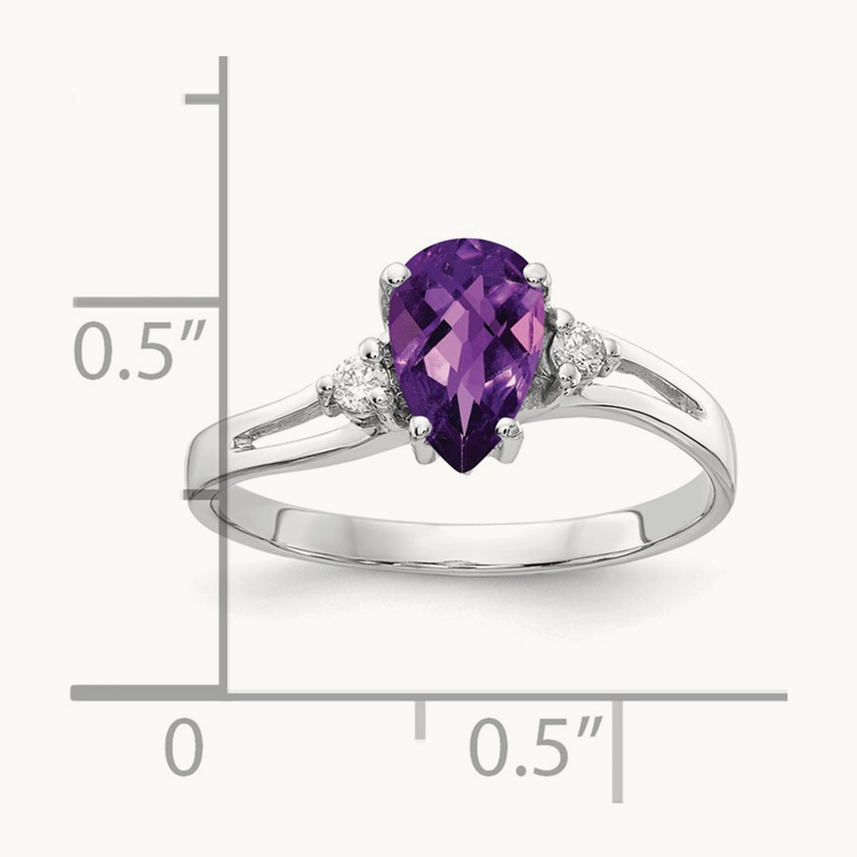 7x5mm Pear Amethyst Checker AA Diamond ring, 14K White Gold