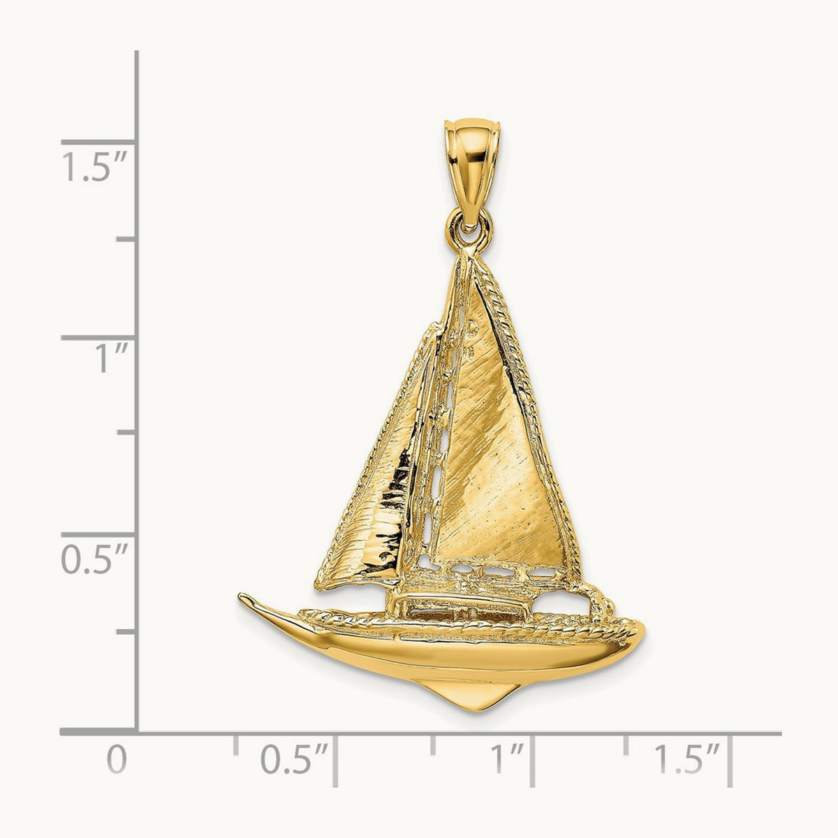 3-D Polished Sailboat Charm — 14K Yellow Gold, 36.26mm