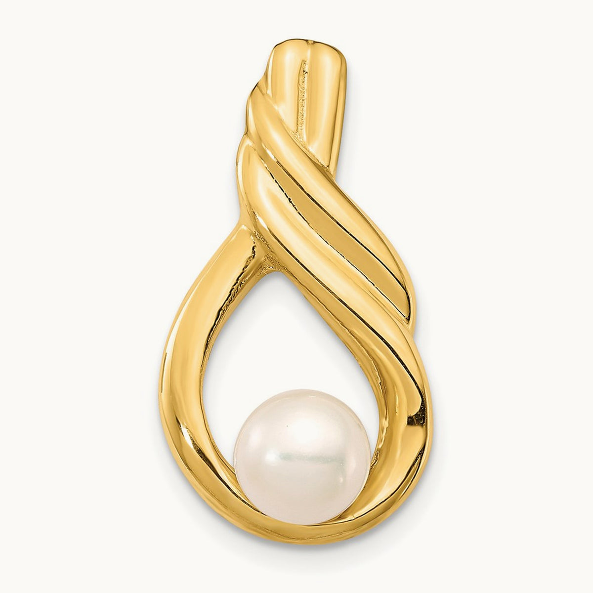 6- White Button Freshwater Cultured Pearl Pendant Chain Slide, 7mm, 14K