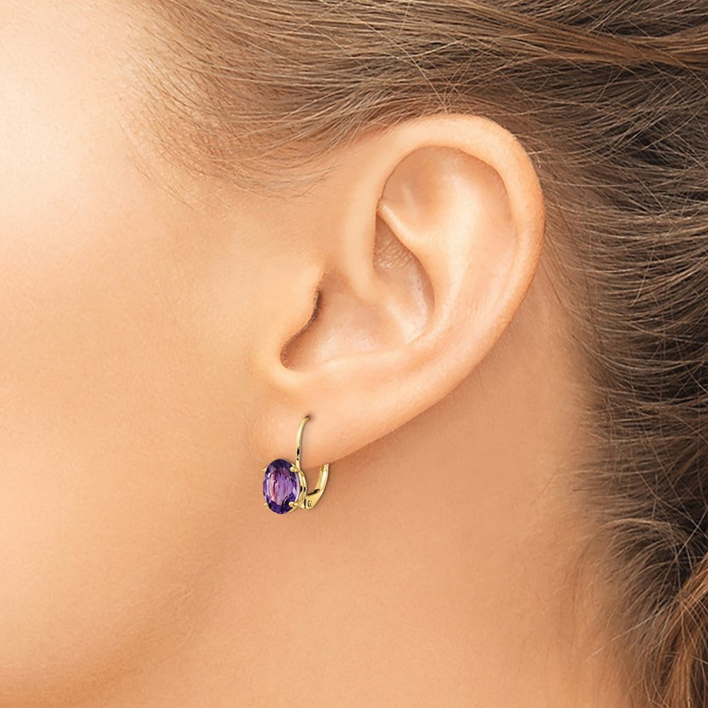 Oval Amethyst Leverback Earrings — 17mm, 8x6mm