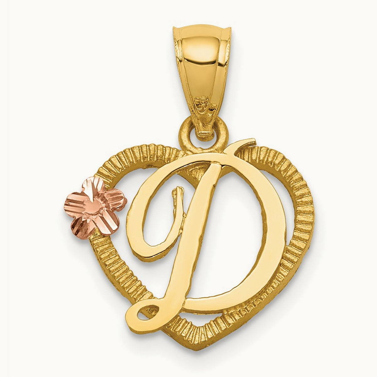 Heart Initial Pendant — 14K Two-Tone Gold, D