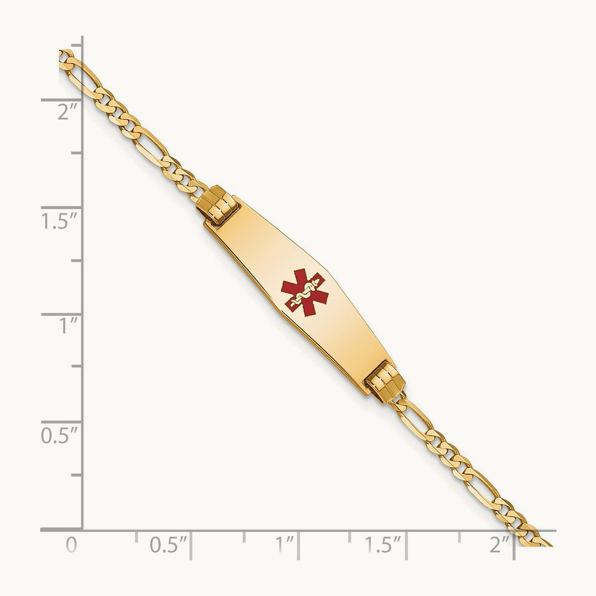 Medical Soft Diamond Shape Red Enamel Figaro ID Bracelet, 14K