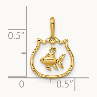 Polished Fish Bowl with Dangling Fish Pendant, 14K