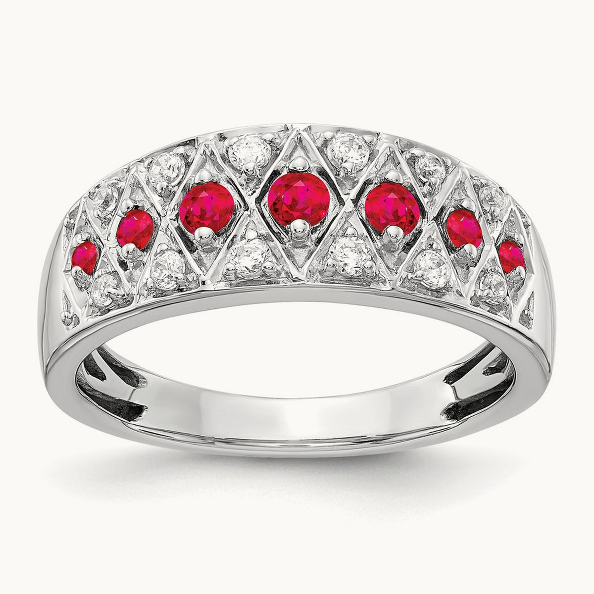 Diamond and Ruby Fancy Ring, 14K White Gold