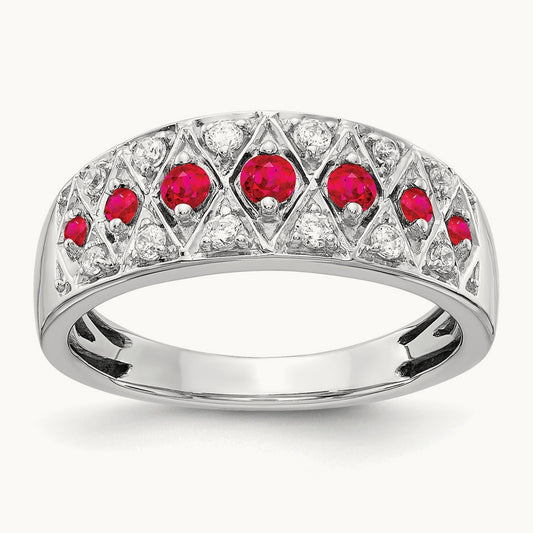 Diamond and Ruby Fancy Ring, 14K White Gold
