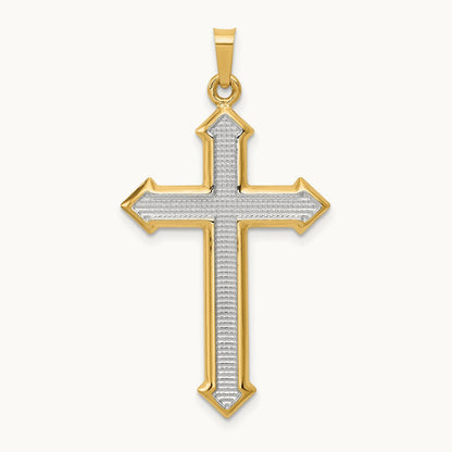 w/Rhodium Polished and Textured Passion Cross Pendant, 14K