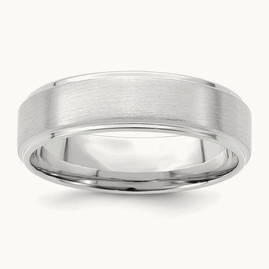 Heavy Comfort Fit Brush Satin Fancy Band, 14K White Gold