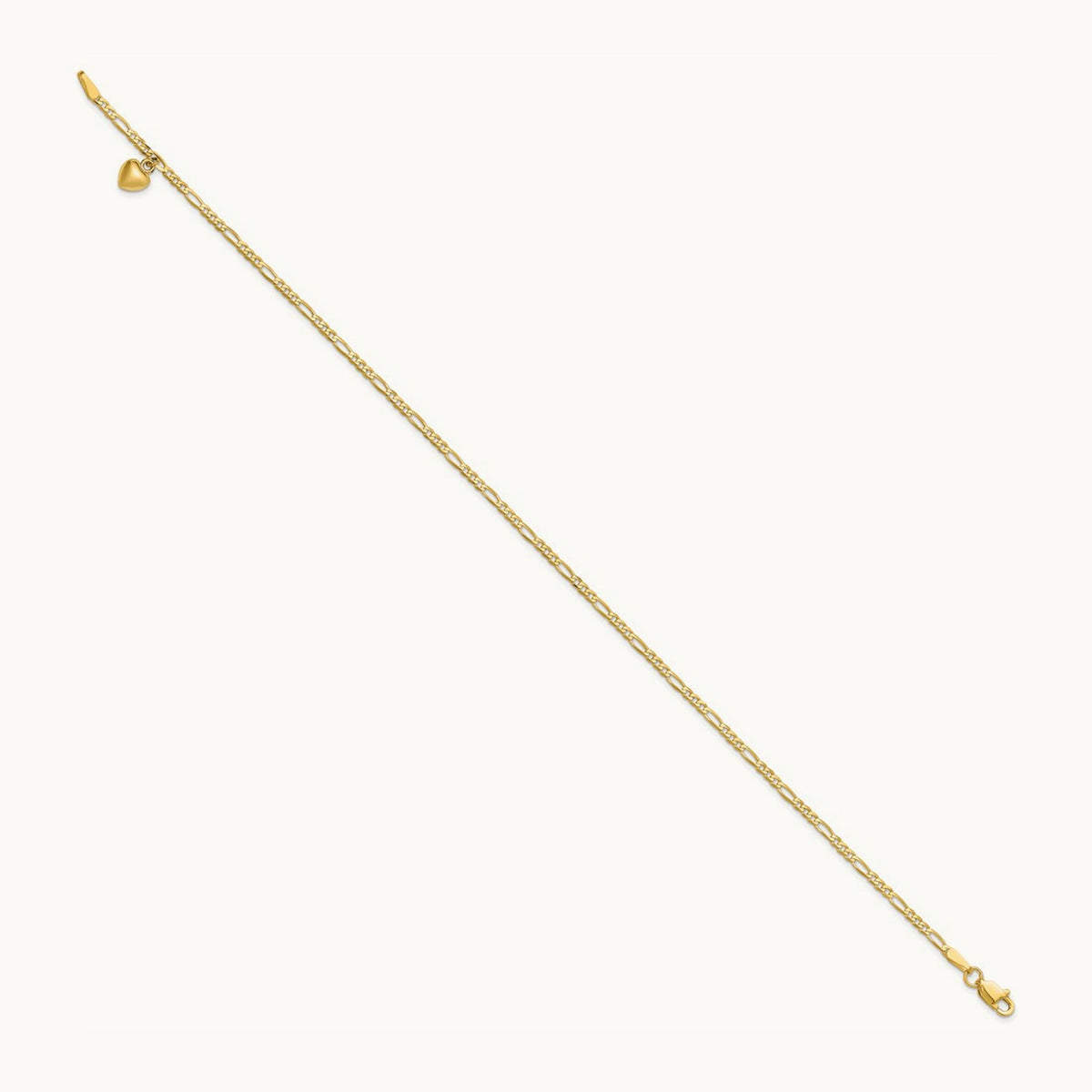 Figaro Link with Dangling Heart Anklet, 14K