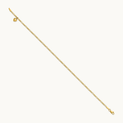 Figaro Link with Dangling Heart Anklet, 14K