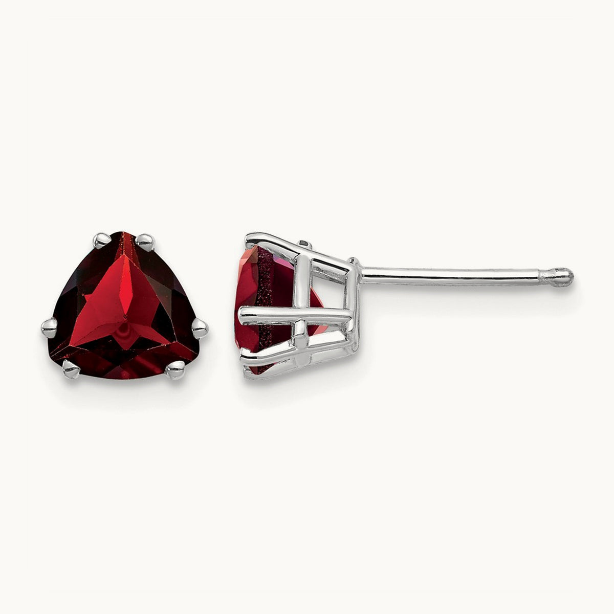 Trillion Garnet Earrings, 6mm, 14K White Gold