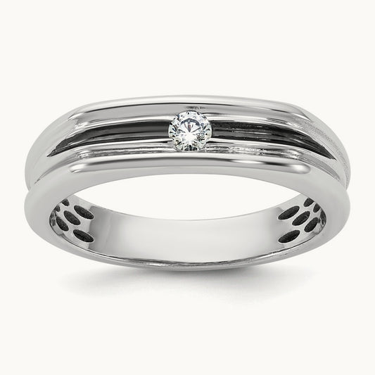w/Black Rhodium IB Goodman Mens Complete 1/10ct Diamond Ring, 14K White Gold