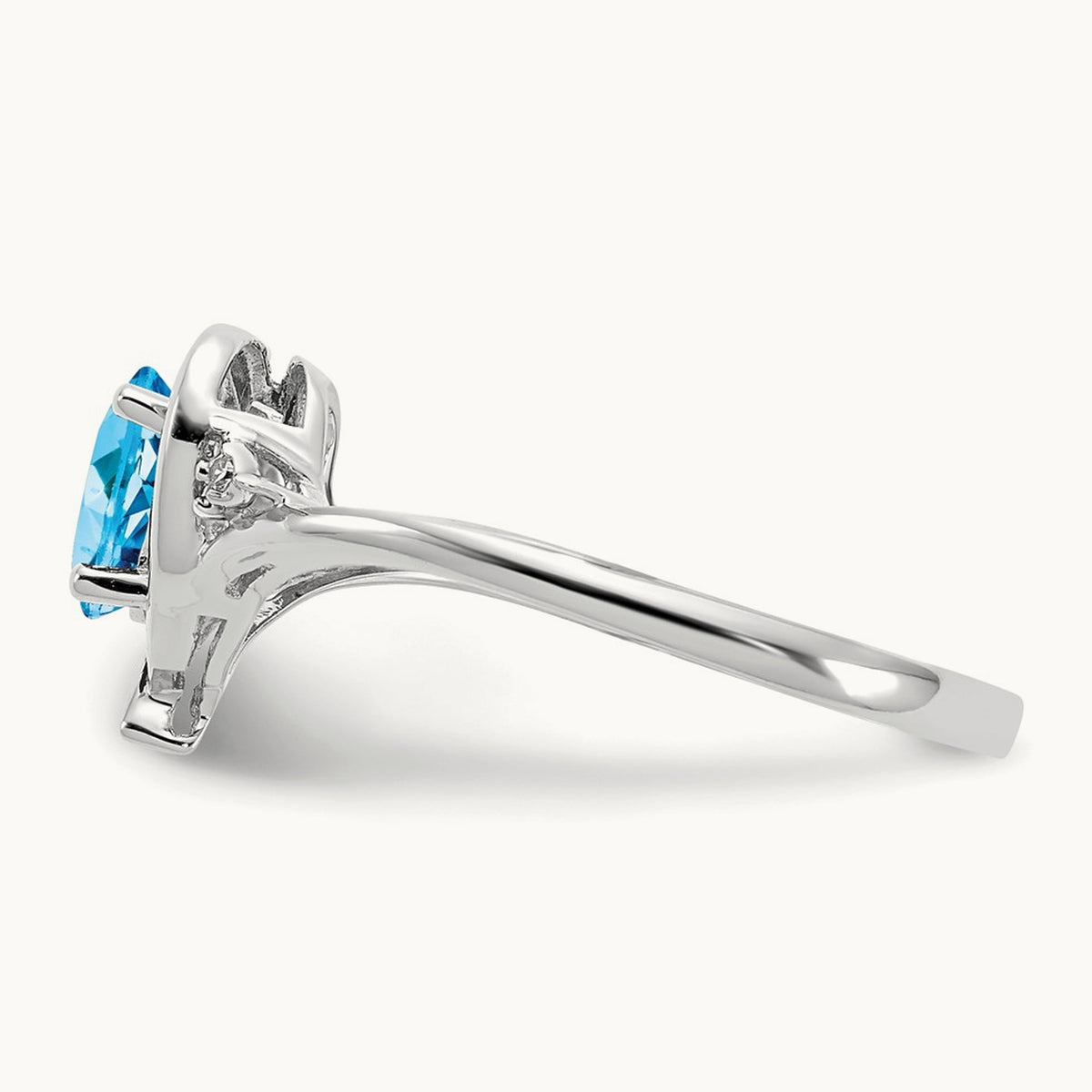 Blue Topaz and Diamond Heart Ring — 14K White Gold, 7
