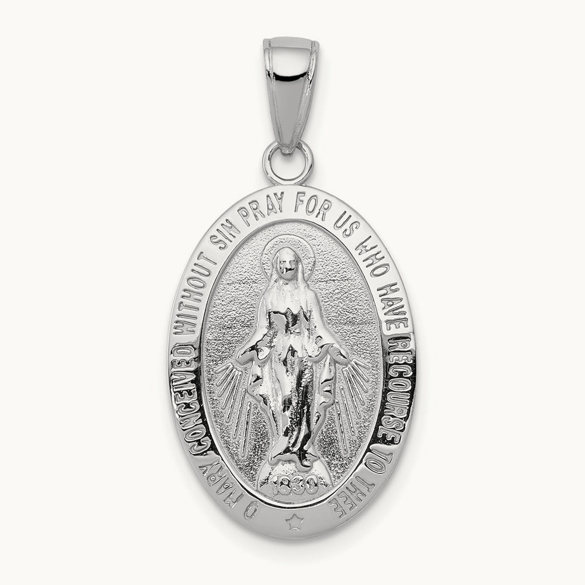 Miraculous Medal Pendant — 14K White Gold, 29mm