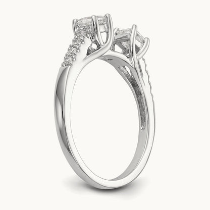 3-Stone Diamond Peg Set Semi-mount Engagement Ring, 14K White Gold