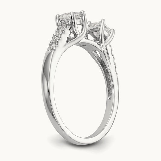 3-Stone Diamond Peg Set Semi-mount Engagement Ring, 14K White Gold