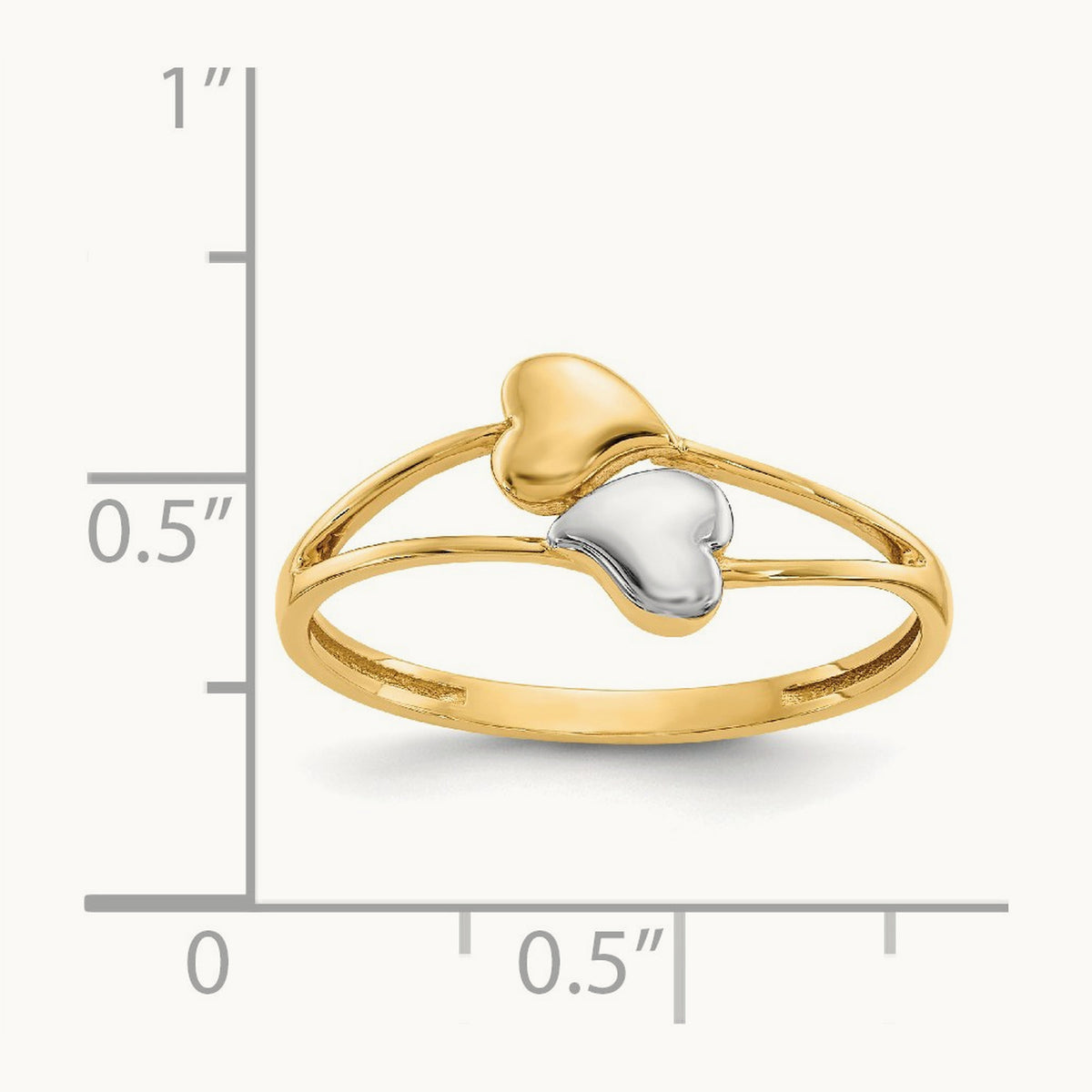 Double Heart Ring, 14K with Rhodium