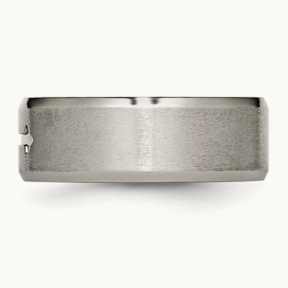 Titanium Brushed Center Cross Design 8mm Beveled Edge Band
