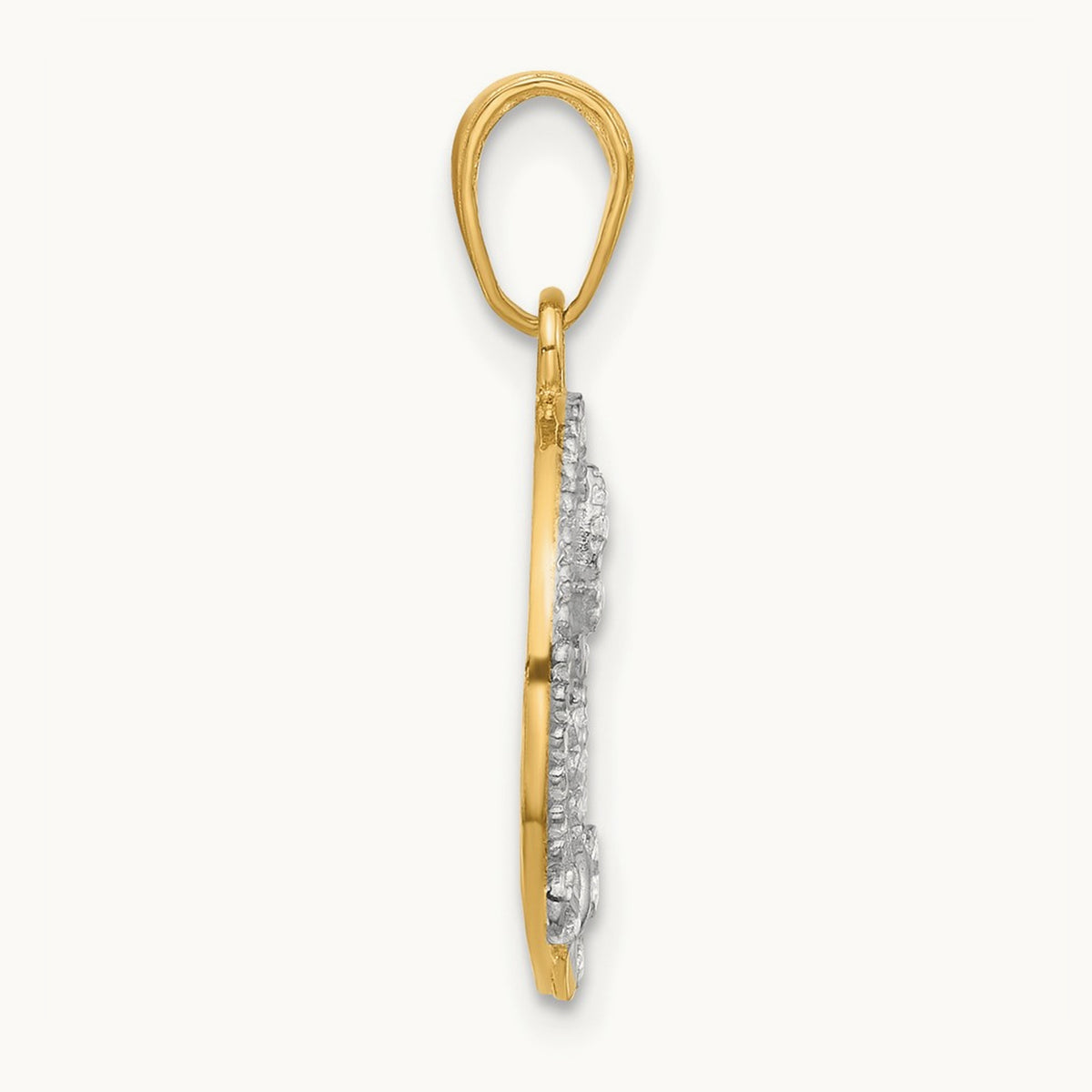 D/C Butterflies on Circle Pendant, 14K with White Rhodium