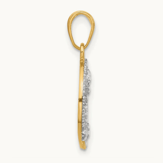 D/C Butterflies on Circle Pendant, 14K with White Rhodium