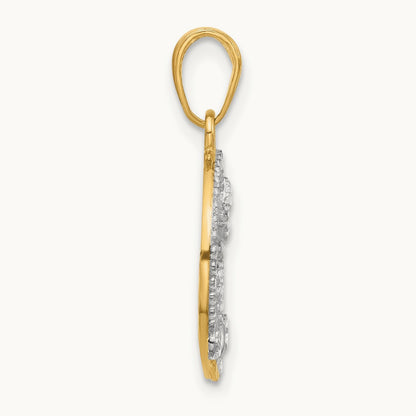 D/C Butterflies on Circle Pendant, 14K with White Rhodium