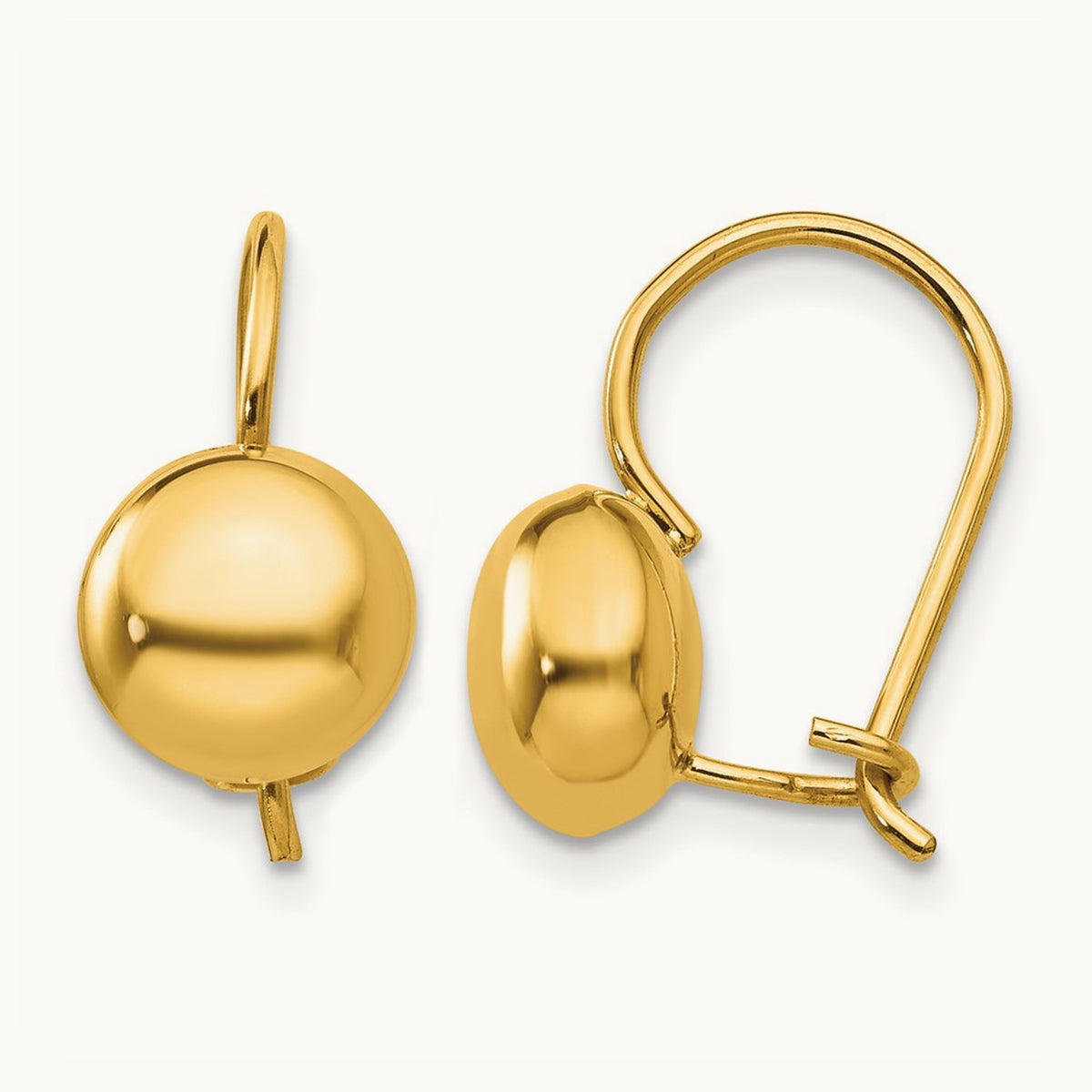 Polished Button Kidney Wire Earrings — 14K Yellow Gold, 8mm