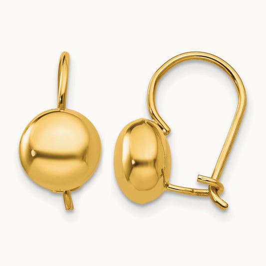 Polished Button Kidney Wire Earrings — 14K Yellow Gold, 8mm
