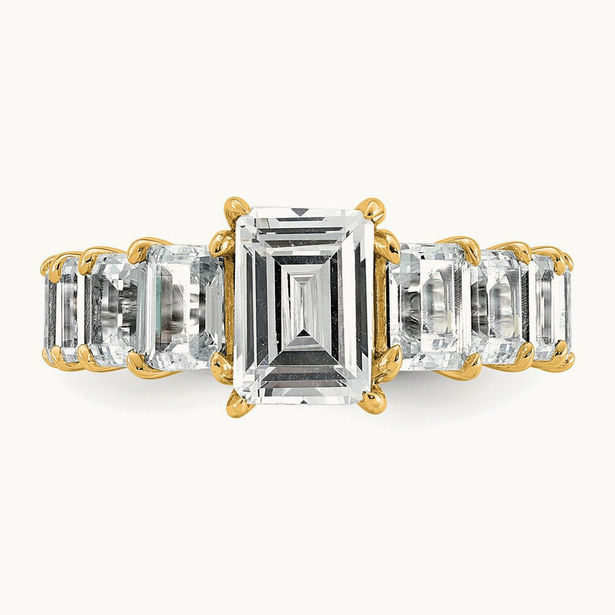 Emerald Shared Prong Engagement Ring, 5.00 ct tw Lab-Grown Diamond — 14K Yellow Gold