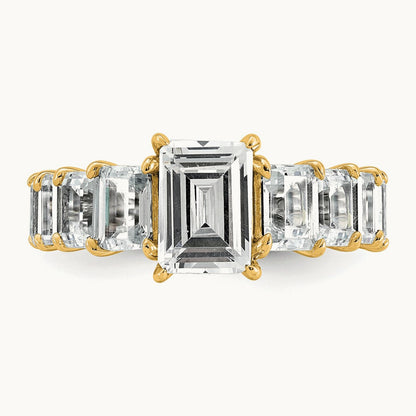 Emerald Shared Prong Engagement Ring, 5.00 ct tw Lab-Grown Diamond — 14K Yellow Gold