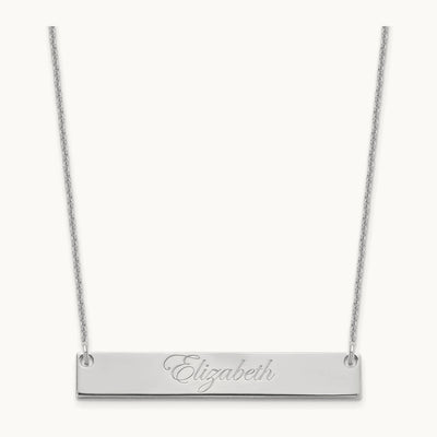 Medium EDWARDIAN SCRRIPT Bar Necklace, 14K White Gold