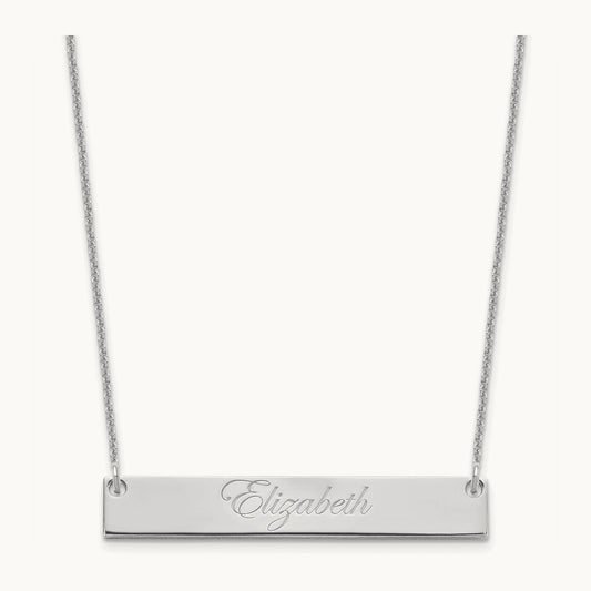 Medium EDWARDIAN SCRRIPT Bar Necklace, 14K White Gold