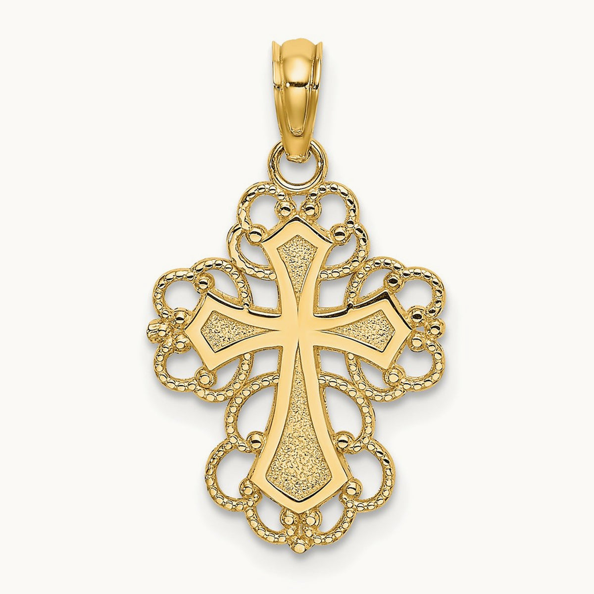 Beaded Lace Trim Cross Charm, 14K