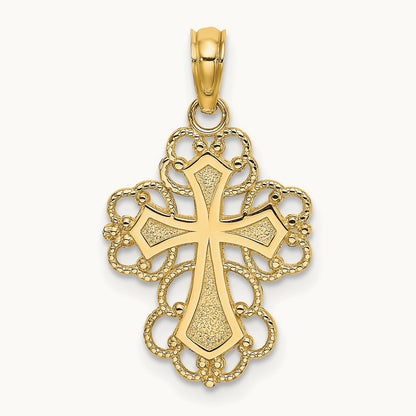 Beaded Lace Trim Cross Charm, 14K