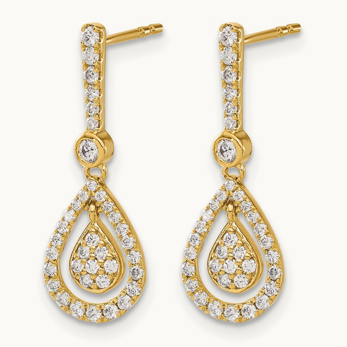 Diamond Fancy Teardrop Dangle Post Earrings, 14K