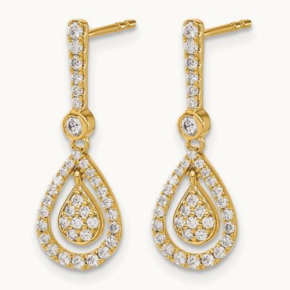 Diamond Fancy Teardrop Dangle Post Earrings, 14K