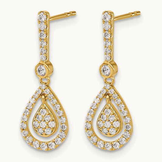 Diamond Fancy Teardrop Dangle Post Earrings, 14K