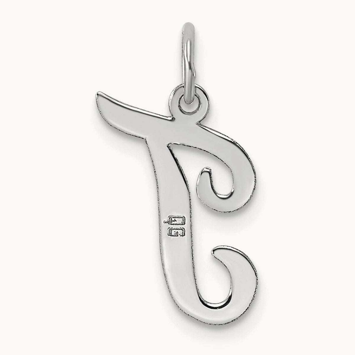 Medium Script Initial Charm — 14K White Gold, T