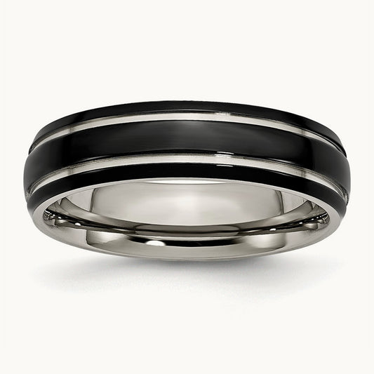 Polished Black IP-plated Grooved Band — photo set