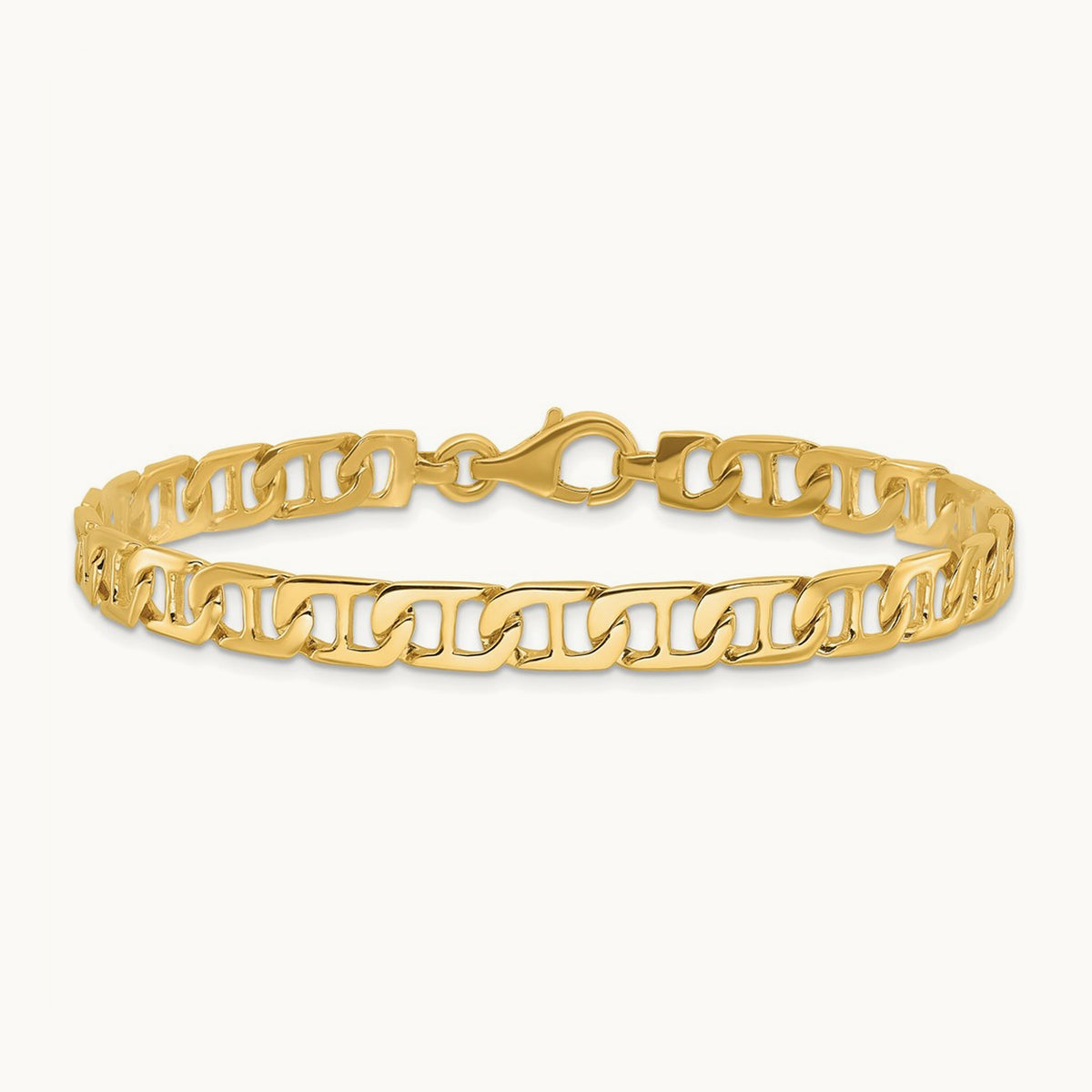 Hand-polished Fancy Anchor Link Bracelet — 14K Yellow Gold, 6.5mm