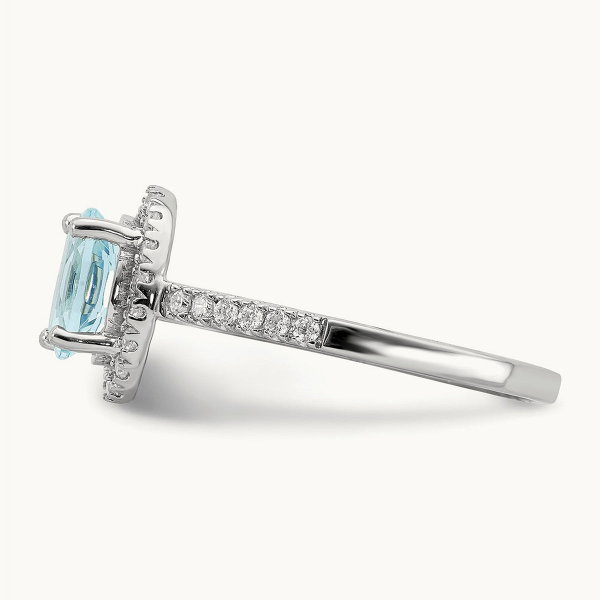 Created Aquamarine Halo Engagement Ring, 0.25 ct tw Lab-Grown Diamond